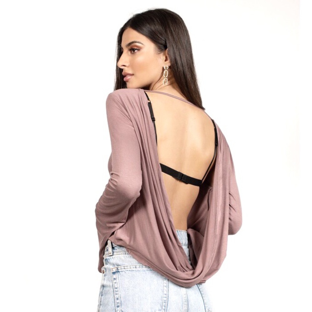 Open-Back Draped Long-Sleeve Top - black